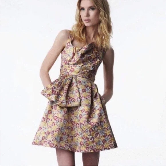 Zac Posen x Target | Floral Brocade Mini Tea Dress Oversized Bow Metallic 18W - Picture 2 of 11